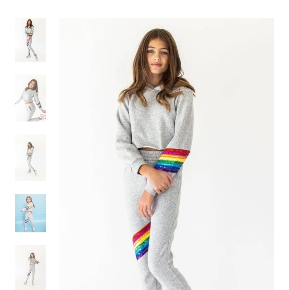 Kids Rainbow Stripe Gray Sweatpants